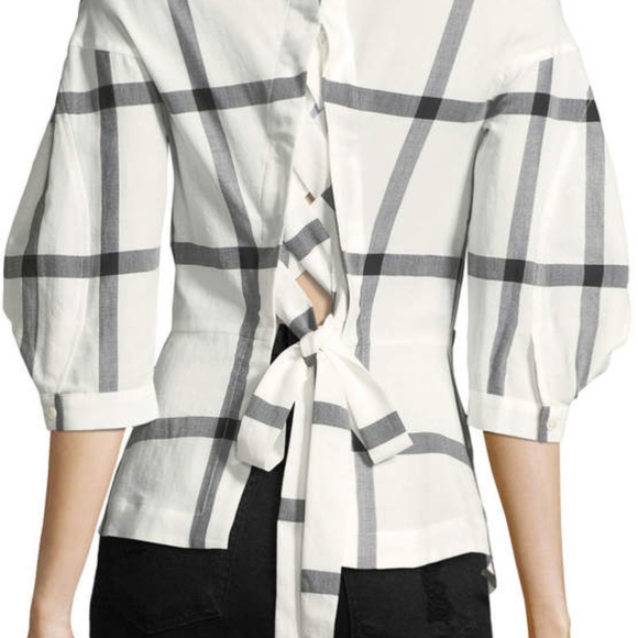 Derek Lam 10 Crossby Long-Sleeve Button-Down Check-Print Shirt w/ Lace-Up Back - Picture 2 of 3